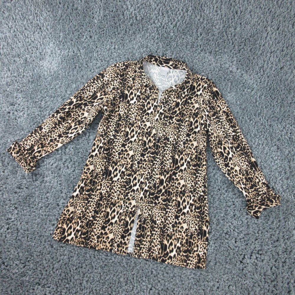 Chico's Shirt Womens 0 US 4 Beige Black Animal Print Long Sleeve Pullover - Picture 2 of 12